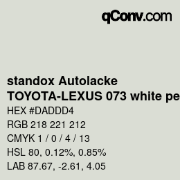 カラーコード: standox Autolacke - TOYOTA-LEXUS 073 white pearl chrystal shine OEM 2005 | qconv.com
