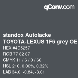 Color code: standox Autolacke - TOYOTA-LEXUS 1F6 grey OEM 2005 | qconv.com