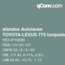 カラーコード: standox Autolacke - TOYOTA-LEXUS 775 turquoise OEM 2005 | qconv.com