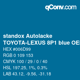 Color code: standox Autolacke - TOYOTA-LEXUS 8P1 blue OEM 2005 | qconv.com