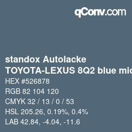 カラーコード: standox Autolacke - TOYOTA-LEXUS 8Q2 blue mica (usa) OEM 2005 | qconv.com