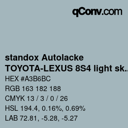 Code couleur: standox Autolacke - TOYOTA-LEXUS 8S4 light sky blue OEM 2005 | qconv.com