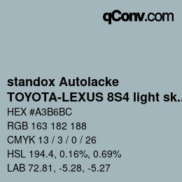 Color code: standox Autolacke - TOYOTA-LEXUS 8S4 light sky blue OEM 2005 | qconv.com