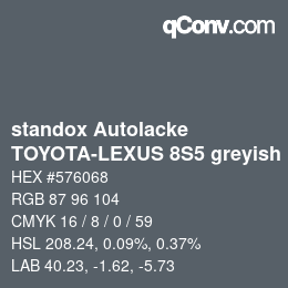 Color code: standox Autolacke - TOYOTA-LEXUS 8S5 greyish blue OEM 2005 | qconv.com