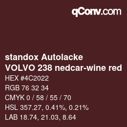 Farbcode: standox Autolacke - VOLVO 238 nedcar-wine red | qconv.com