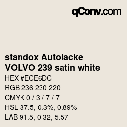 Color code: standox Autolacke - VOLVO 239 satin white | qconv.com