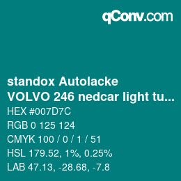 Color code: standox Autolacke - VOLVO 246 nedcar light turquoise | qconv.com
