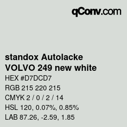 Color code: standox Autolacke - VOLVO 249 new white | qconv.com