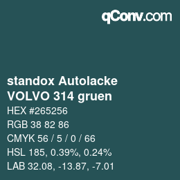Color code: standox Autolacke - VOLVO 314 gruen | qconv.com