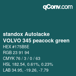 Color code: standox Autolacke - VOLVO 345 peacock green | qconv.com