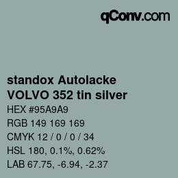 Código de color: standox Autolacke - VOLVO 352 tin silver | qconv.com