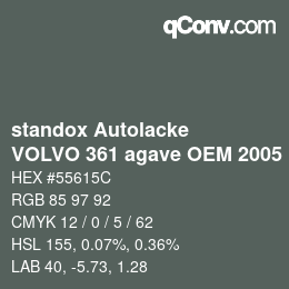 Color code: standox Autolacke - VOLVO 361 agave OEM 2005 | qconv.com