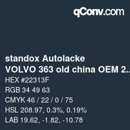 Color code: standox Autolacke - VOLVO 363 old china OEM 2005 | qconv.com