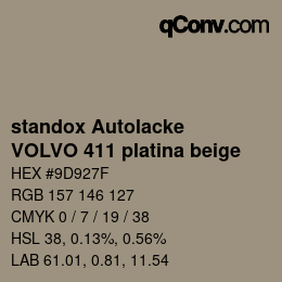 Farbcode: standox Autolacke - VOLVO 411 platina beige | qconv.com