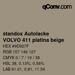 Color code: standox Autolacke - VOLVO 411 platina beige | qconv.com