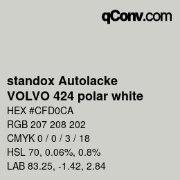 カラーコード: standox Autolacke - VOLVO 424 polar white | qconv.com