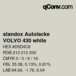 Código de color: standox Autolacke - VOLVO 430 white | qconv.com