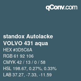 Farbcode: standox Autolacke - VOLVO 431 aqua | qconv.com