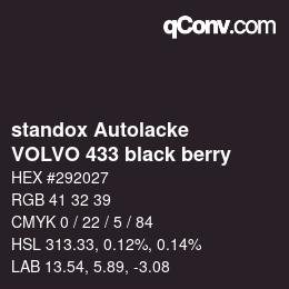 Farbcode: standox Autolacke - VOLVO 433 black berry | qconv.com