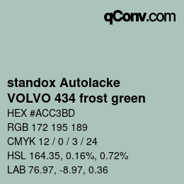 Código de color: standox Autolacke - VOLVO 434 frost green | qconv.com