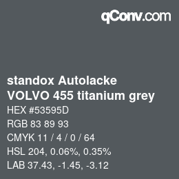 Color code: standox Autolacke - VOLVO 455 titanium grey | qconv.com