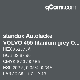 Farbcode: standox Autolacke - VOLVO 455 titanium grey OEM 2005 | qconv.com