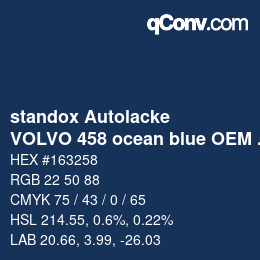 Código de color: standox Autolacke - VOLVO 458 ocean blue OEM 2005 | qconv.com