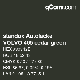 Código de color: standox Autolacke - VOLVO 465 cedar green | qconv.com