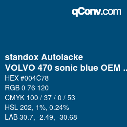 Farbcode: standox Autolacke - VOLVO 470 sonic blue OEM 2005 | qconv.com