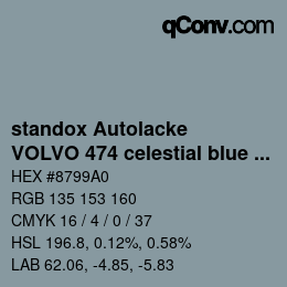 Color code: standox Autolacke - VOLVO 474 celestial blue OEM 2005 | qconv.com