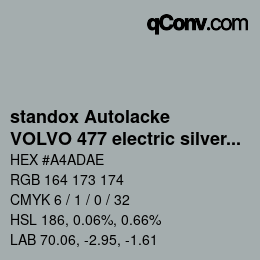 Code couleur: standox Autolacke - VOLVO 477 electric silver OEM 2005 | qconv.com