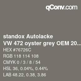 Code couleur: standox Autolacke - VW 472 oyster grey OEM 2006 | qconv.com