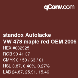 Color code: standox Autolacke - VW 478 maple red OEM 2006 | qconv.com