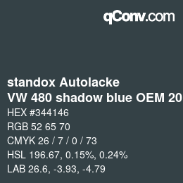 Color code: standox Autolacke - VW 480 shadow blue OEM 2006 | qconv.com