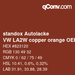 Code couleur: standox Autolacke - VW LA2W copper orange OEM 2006 | qconv.com