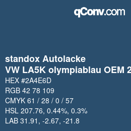 Color code: standox Autolacke - VW LA5K olympiablau OEM 2005 | qconv.com