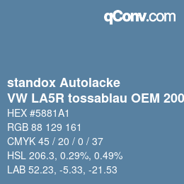 Color code: standox Autolacke - VW LA5R tossablau OEM 2005 | qconv.com