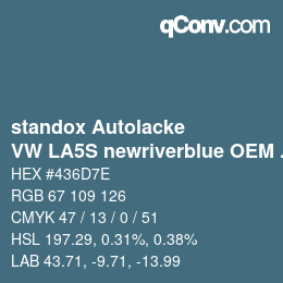 Color code: standox Autolacke - VW LA5S newriverblue OEM 2005 | qconv.com