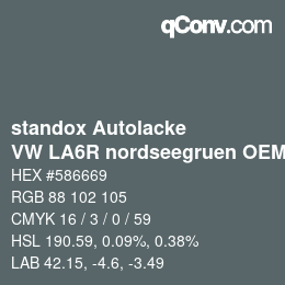 Color code: standox Autolacke - VW LA6R nordseegruen OEM 2005 | qconv.com
