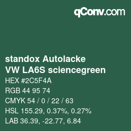 Código de color: standox Autolacke - VW LA6S sciencegreen | qconv.com