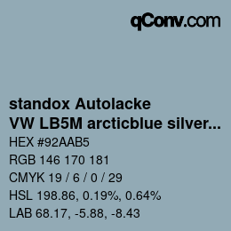 Color code: standox Autolacke - VW LB5M arcticblue silver OEM 2005 | qconv.com