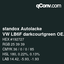 Color code: standox Autolacke - VW LB6F darkcourtgreen OEM 2005 | qconv.com