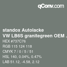 Código de color: standox Autolacke - VW LB6S granitegreen OEM 2005 | qconv.com
