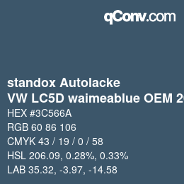 Color code: standox Autolacke - VW LC5D waimeablue OEM 2006 | qconv.com