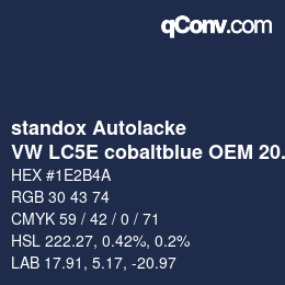 Código de color: standox Autolacke - VW LC5E cobaltblue OEM 2005 | qconv.com