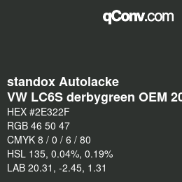 Color code: standox Autolacke - VW LC6S derbygreen OEM 2005 | qconv.com