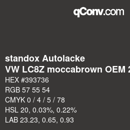 Farbcode: standox Autolacke - VW LC8Z moccabrown OEM 2005 | qconv.com