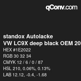 Código de color: standox Autolacke - VW LC9X deep black OEM 2005 | qconv.com