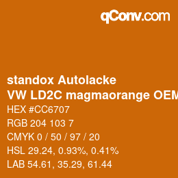 Farbcode: standox Autolacke - VW LD2C magmaorange OEM 2006 | qconv.com