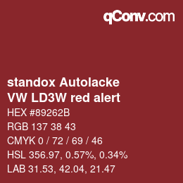 Color code: standox Autolacke - VW LD3W red alert | qconv.com
